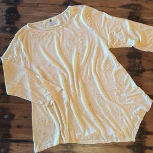 Cupio Butter Yellow Assymetrical Embroidered Tee. Size M